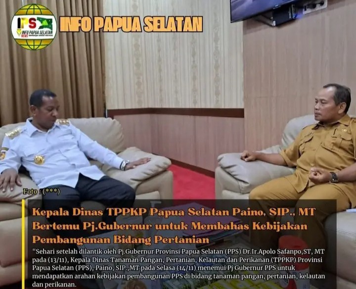 Kepala Dinas TPPKP Papua Selatan paino, SIP, MT, Bertemu Pj,. Gubernur Untuk Membahas Kebijakannya P